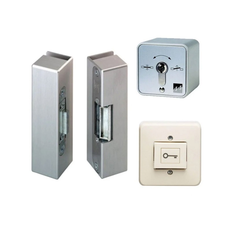 Electric door lock with button and glass door switch (set).