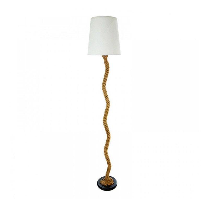 Floor lamp made of brown rope and fabric hat