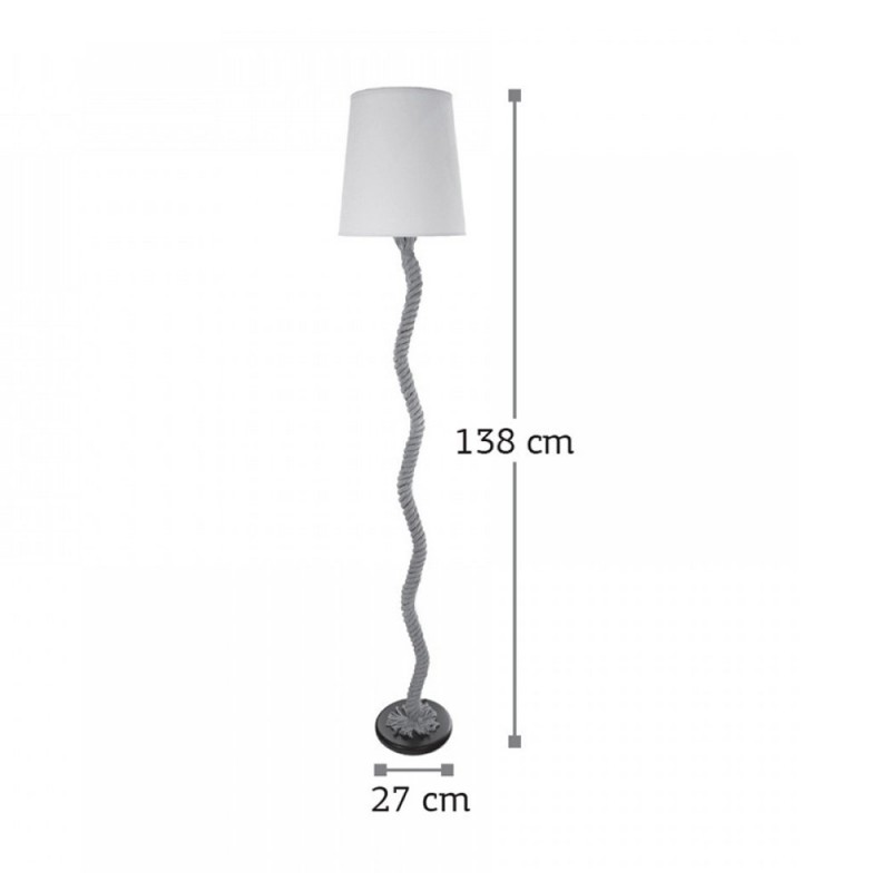 Floor lamp made of brown rope and fabric hat