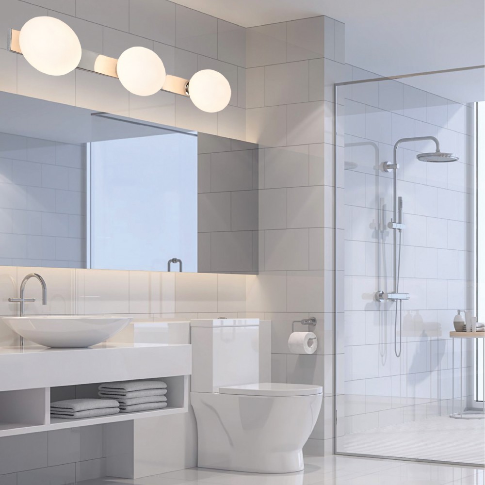 Lighting fixtures in chrome metal and white opal part