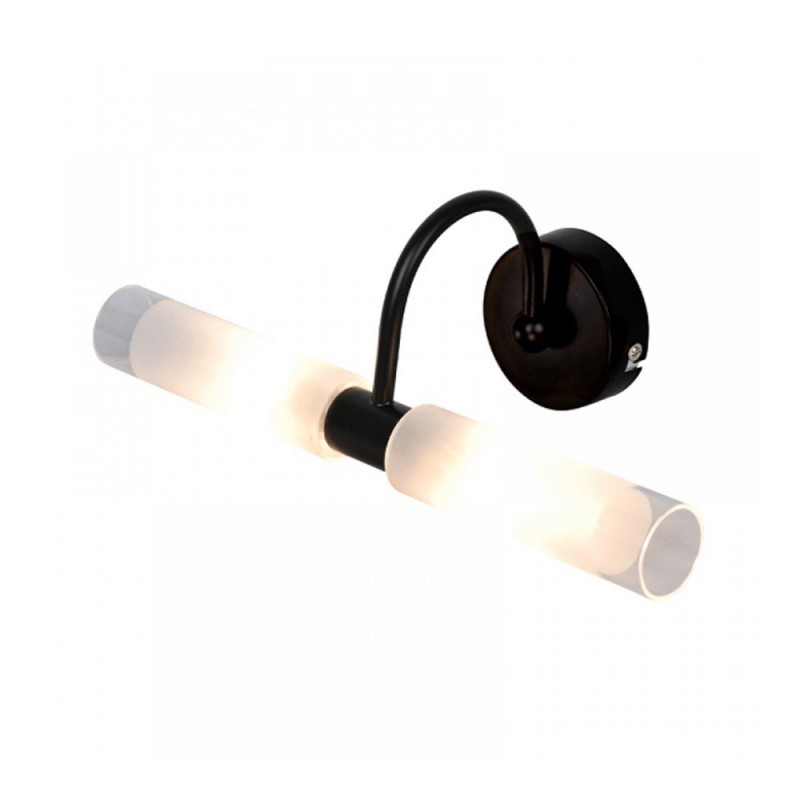 Wall lamp made of black metal and sandblasted glass