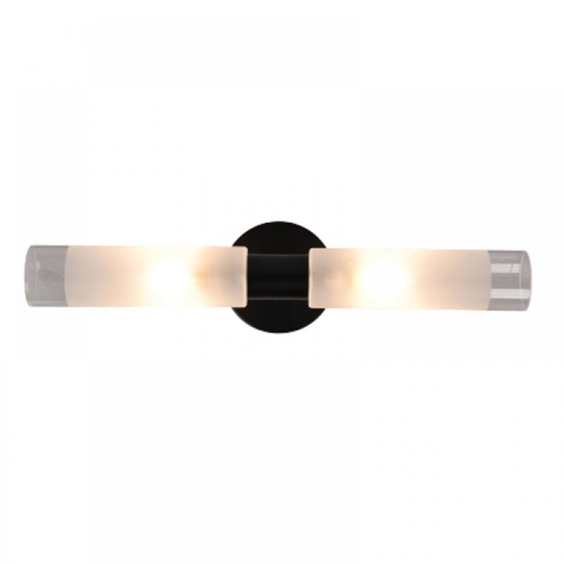 Wall-mounted metal two-light black bathroom lamp