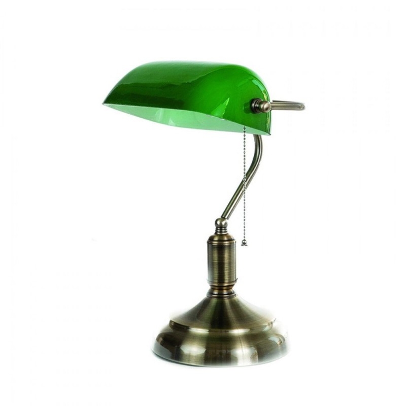 Table lamp made of oxidized metal and green glass