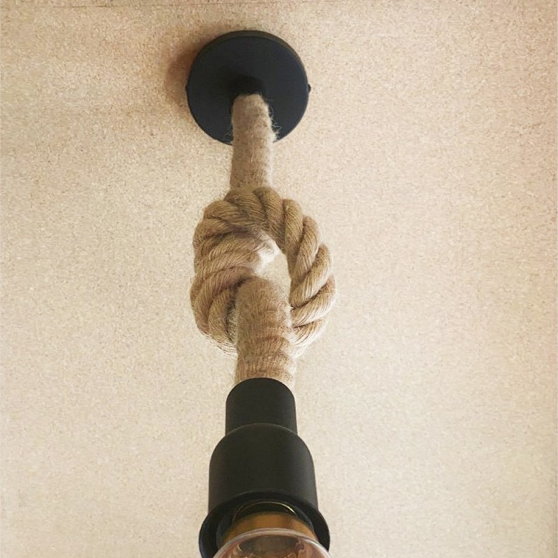 Hanging single-light rope lamp with lampshade and rosette