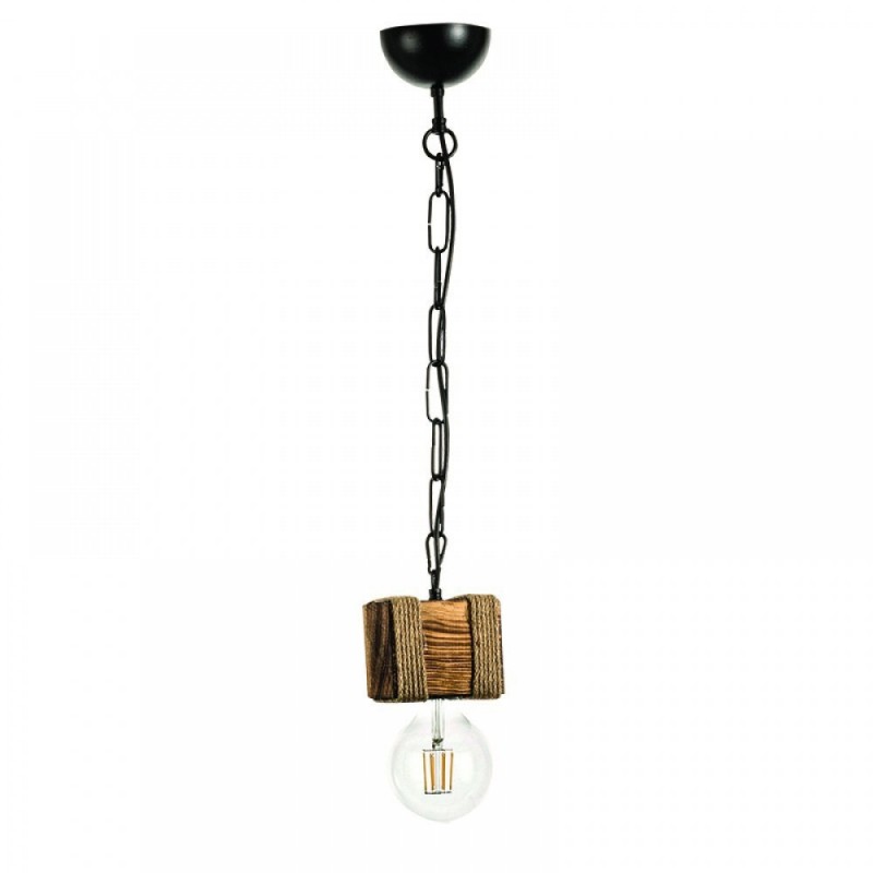  Hanging lamp made of wood chain and rope