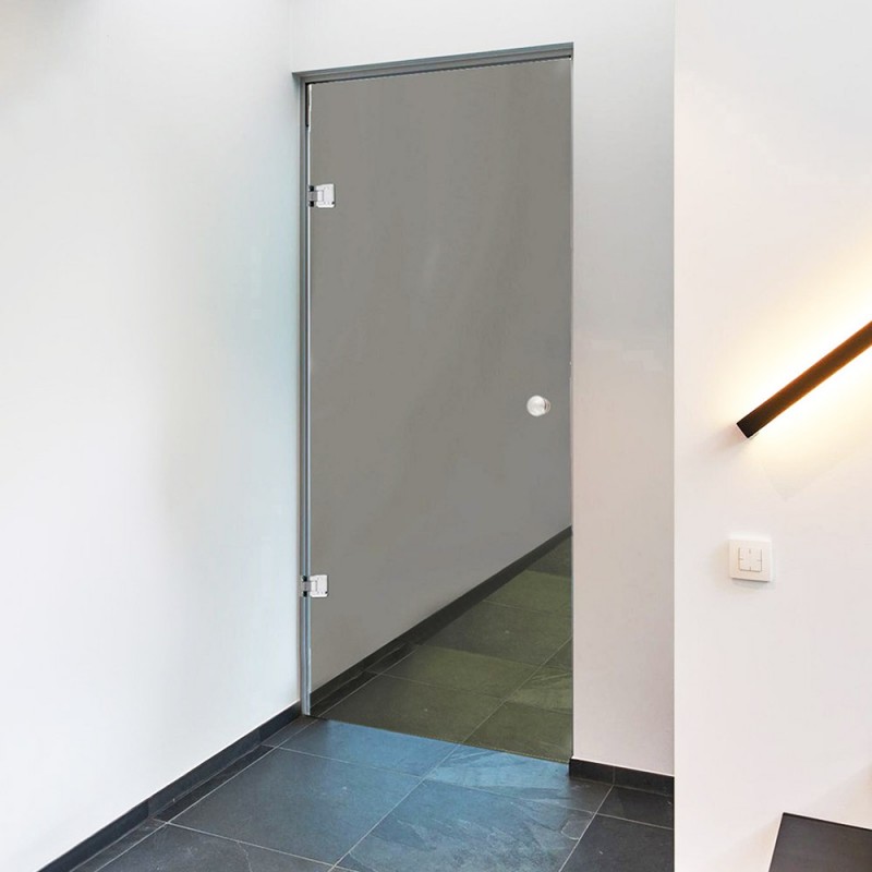 Γυάλινη πόρτα ανοιγόμενη διάφανη 10mm triplex securit 80x210cm γκρι σκούρο