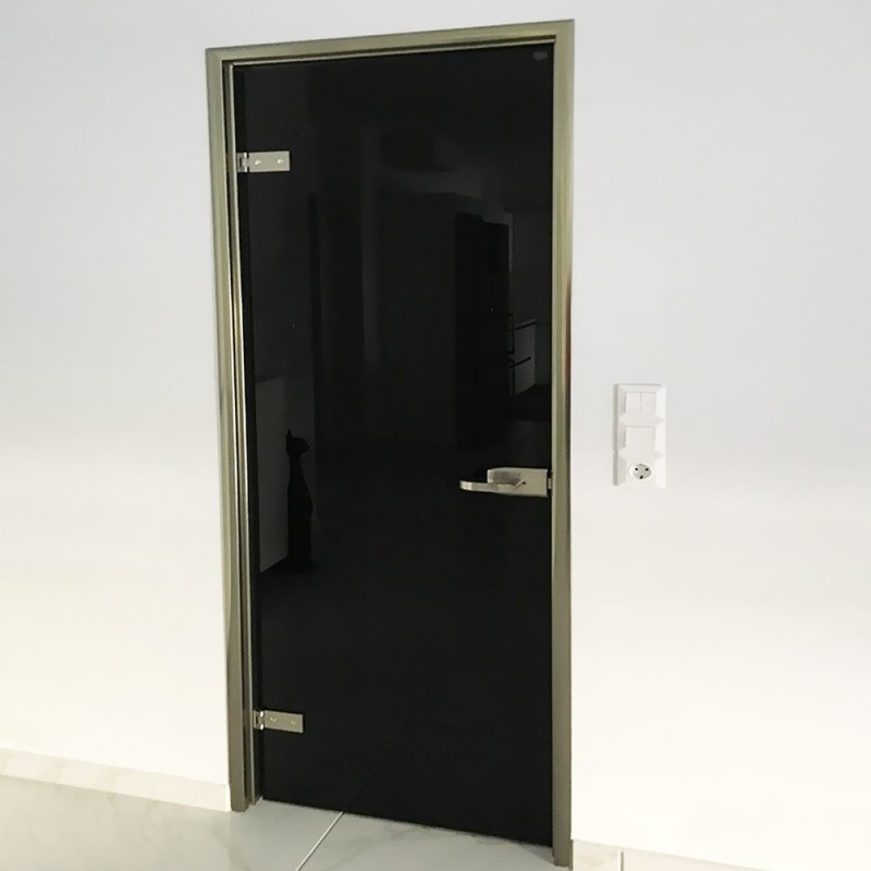 Γυάλινη πόρτα 10mm securit 80x210cm χρώματος μαύρου με κάσα