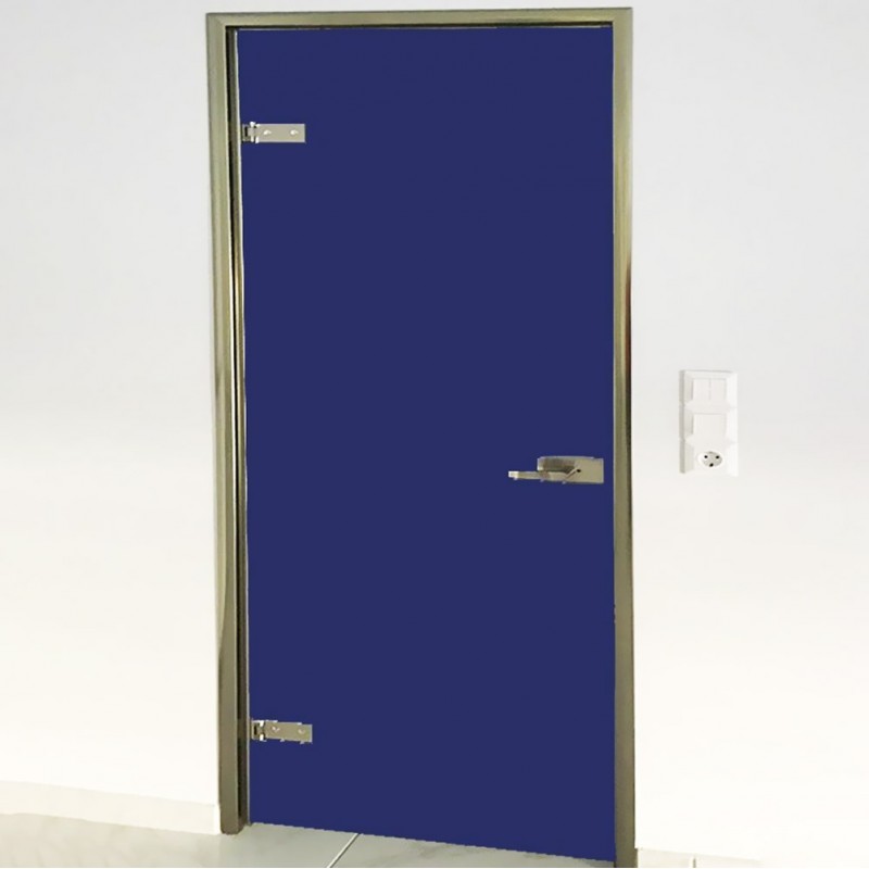 Γυάλινη πόρτα 10mm securit 80x210cm μπλε με κάσα και κλειδαριά
