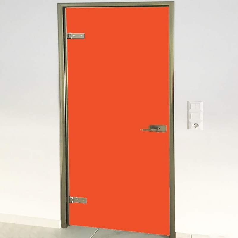 Γυάλινη πόρτα 10mm securit 80x210cm πορτοκαλί με κάσα και κλειδαριά