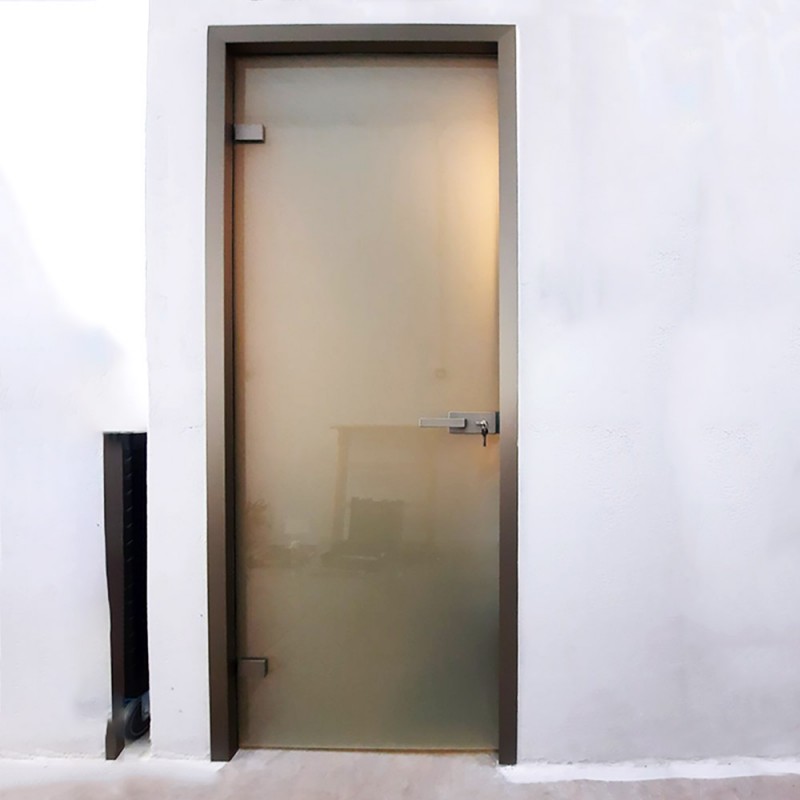 Γυάλινη πόρτα σατινέ 8mm securit 70x210cm με κάσα σε χρυσό χρώμα