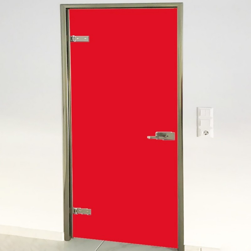 Glass door 10mm securit 80x210cm red with frame and lock