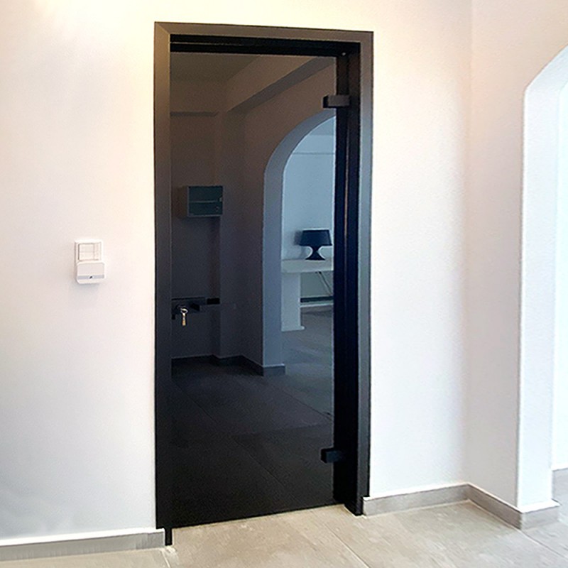  Glass door black 8mm securit 70x210cm with frame in black