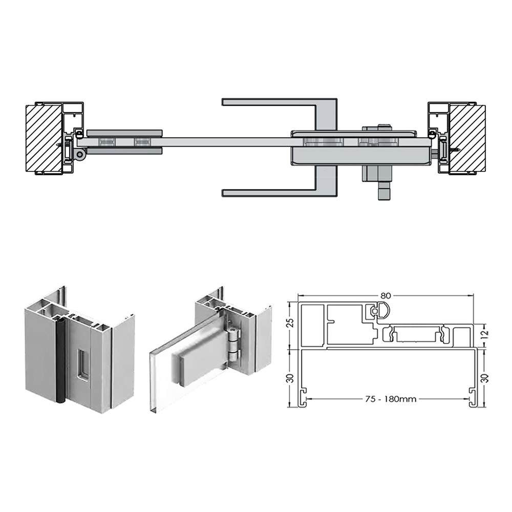 Γυάλινη πόρτα σατινέ 8mm securit 70x210cm με κάσα σε χρυσό χρώμα