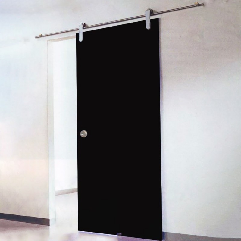 Συρόμενη γυάλινη πόρτα 10mm securit 80x210cm μαύρη με inox οδηγό