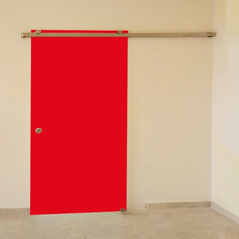 Συρόμενη γυάλινη πόρτα 10mm securit 80x210cm κόκκινη με inox οδηγό
