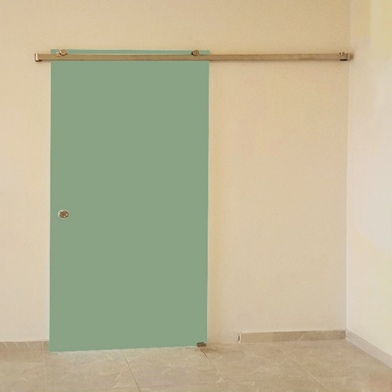 Συρόμενη γυάλινη πόρτα 10mm securit 80x210cm πράσινη με inox οδηγό