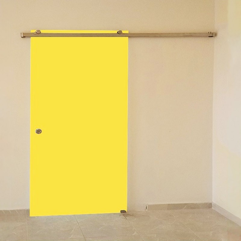 Συρόμενη γυάλινη πόρτα 10mm securit 80x210cm κίτρινη με inox οδηγό