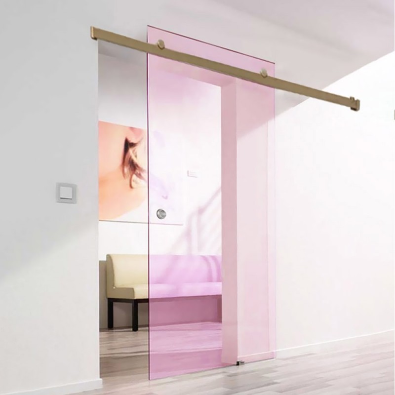 Γυάλινη πόρτα συρόμενη διάφανη 10mm triplex securit 80x210cm ροζ ανοιχτό