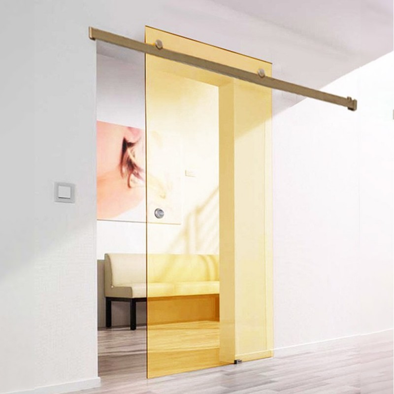 Γυάλινη πόρτα συρόμενη διάφανη 10mm triplex securit 80x210cm πορτοκαλοκίτρινο