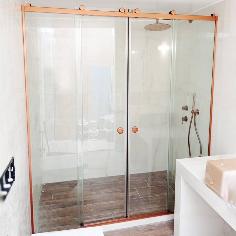 Δίφυλλη συρόμενη καμπίνα μπάνιου 160x190cm με δυο σταθερά και δύο συρόμενα χρώμα χαλκού