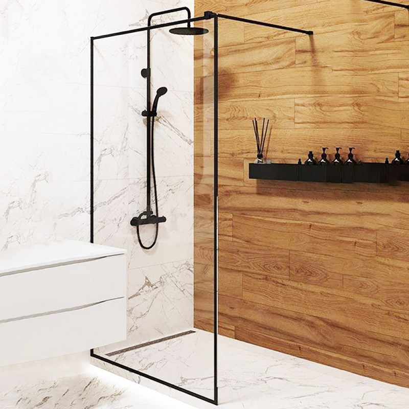Fixed glass partition for shower cubicle 10mm sec 80x190cm - 90x200cm with black ceramic paint