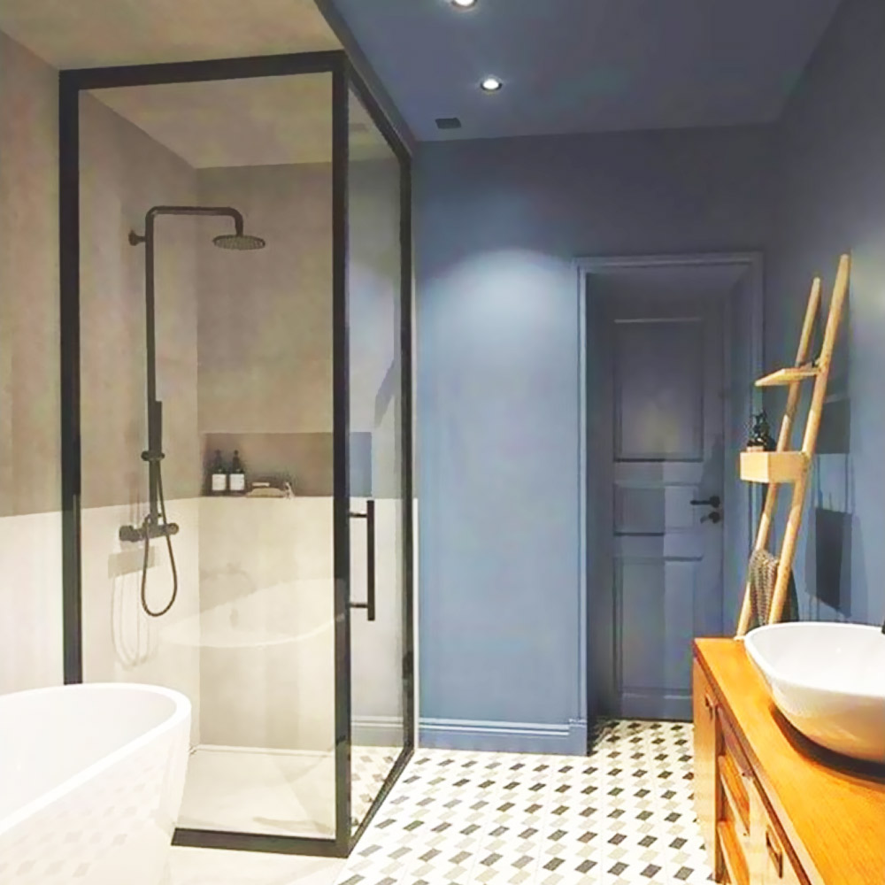  Glass bathroom shower cabin with black ceramic paint 10mm 80x80x190cm corner with black accessories