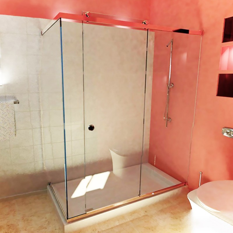 Συρόμενη γυάλινη καμπίνα ντουζιέρας μπάνιου 120x70x190cm γωνιακή inox