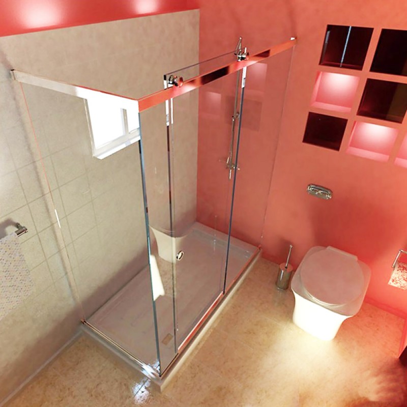 Συρόμενη γυάλινη καμπίνα ντουζιέρας μπάνιου 120x70x190cm γωνιακή inox