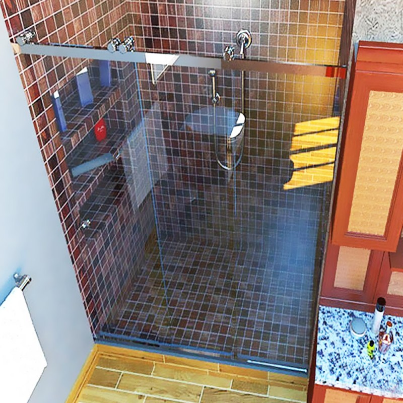 Τρίφυλλη παρασυρόμενη καμπίνα ντουζιέρας μπάνιου 10mm 110x180cm inox