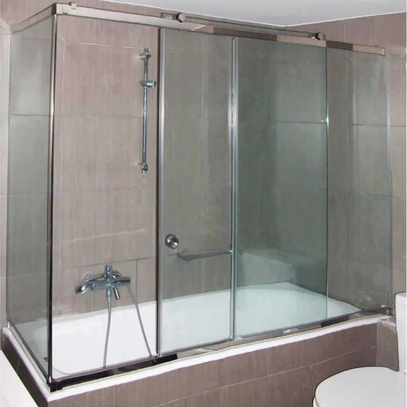 Συρόμενη γυάλινη καμπίνα ντουζιέρας μπάνιου 150x70x150cm γωνιακή inox