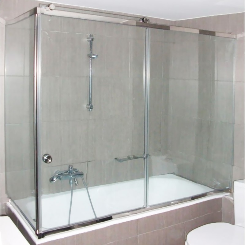 Συρόμενη γυάλινη καμπίνα ντουζιέρας μπάνιου 150x70x150cm γωνιακή inox