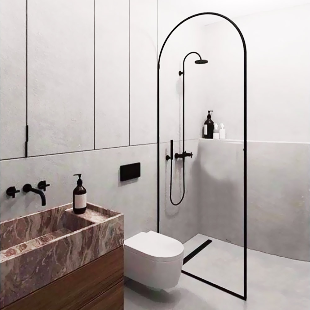 Fixed glass 10mm 90x190cm shower head with ceramic paint in black color