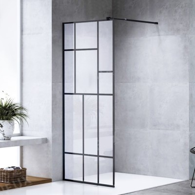 Fixed glass partition for shower 10mm sec 80x190cm - 90x200cm with ceramic paint in black