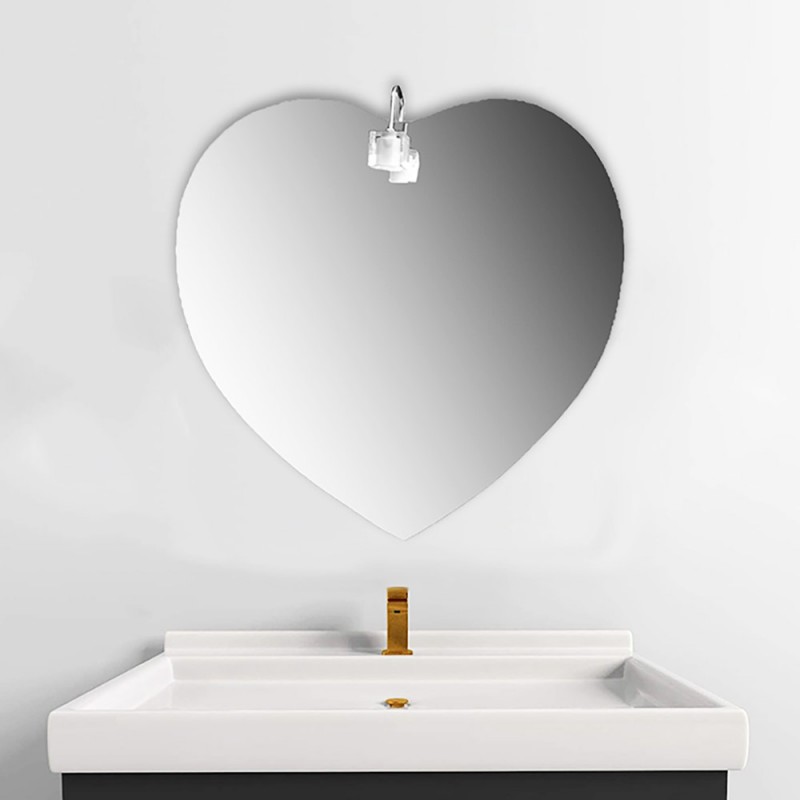 Heart bathroom wall mirror with lamp 60x60cm