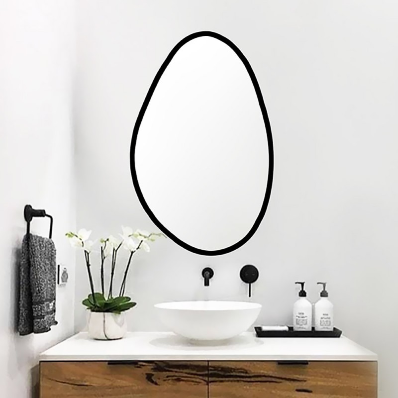 Bathroom wall mirror 45x68cm - 60x80cm in the shape of a pebble with black paint around the perimeter