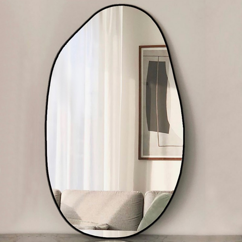  Bathroom wall mirror 55x90cm - 80x160cm in the shape of a pebble with black paint around the perimeter