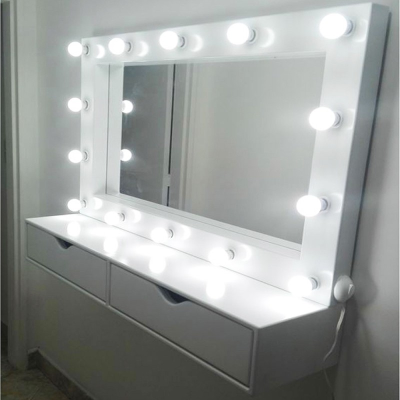 Hollywood make-up mirror 160x100cm with lamps around and with console