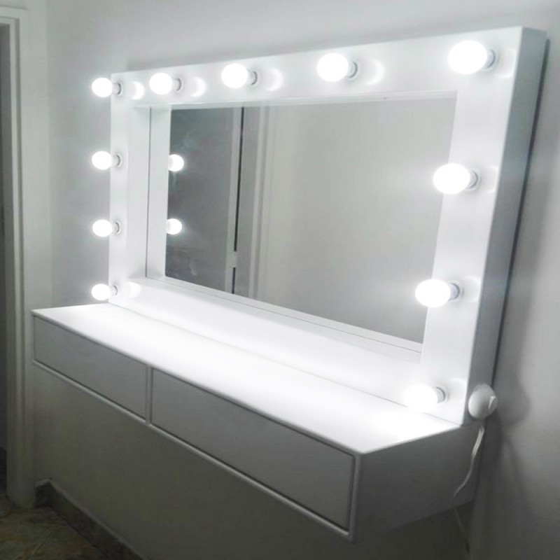 Hollywood makeup mirror 160x100cm with lamps on three sides and with console