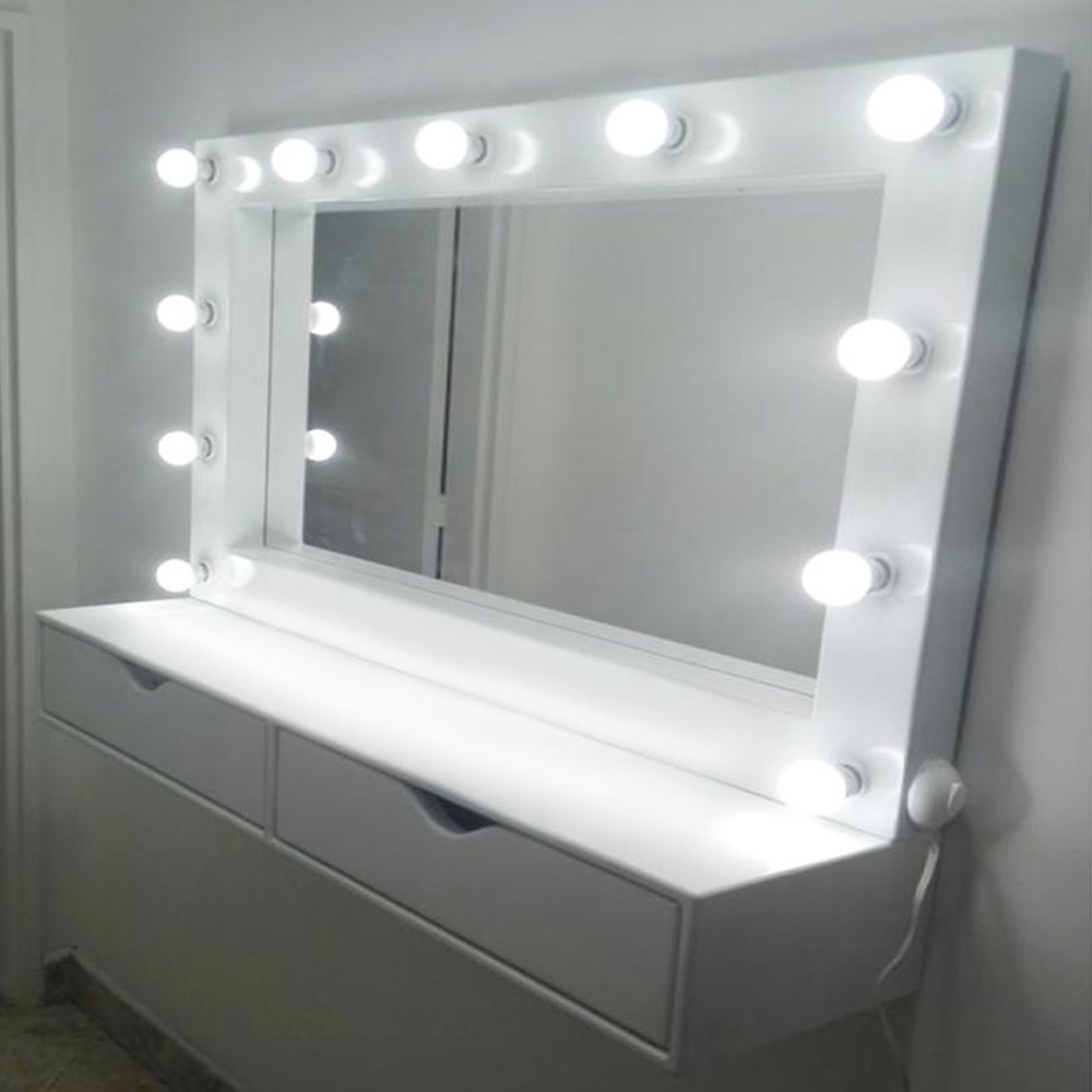 Καθρέπτης μακιγιάζ hollywood 160x100cm με λάμπες σε τρεις πλευρές και με κονσόλα