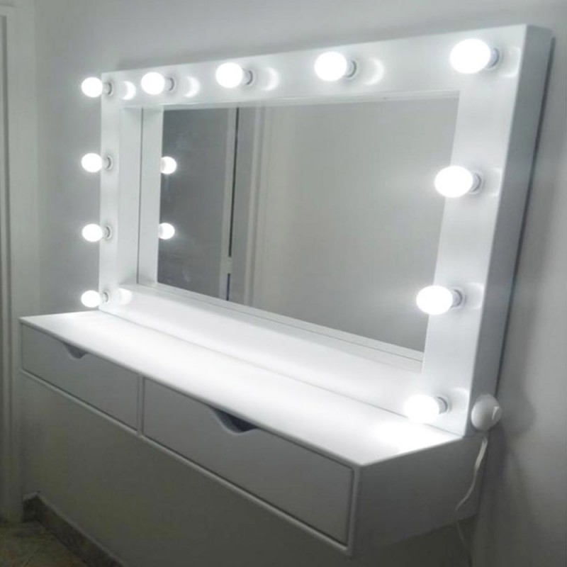 Hollywood makeup mirror 160x100cm with lamps on three sides and with console