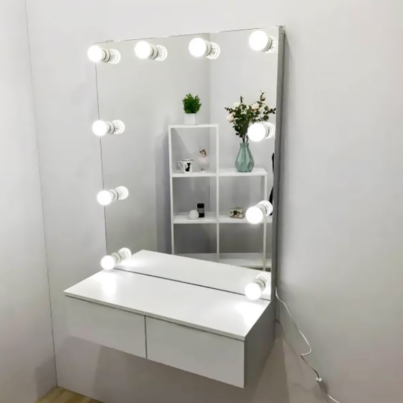 Hollywood make-up mirror 70x90cm with lamps on three sides and with console