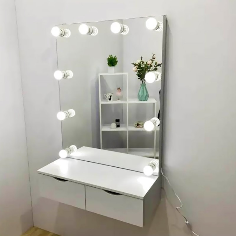 Hollywood make-up mirror 70x90cm with lamps on three sides and with console
