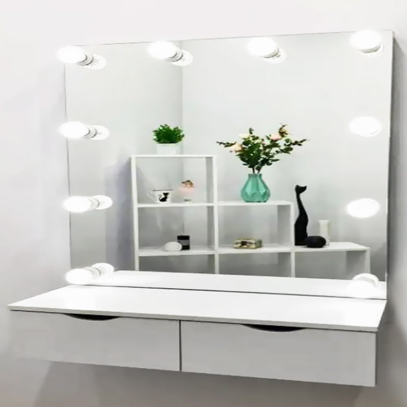 Hollywood make-up mirror 90x70cm with lamps on three sides and with console