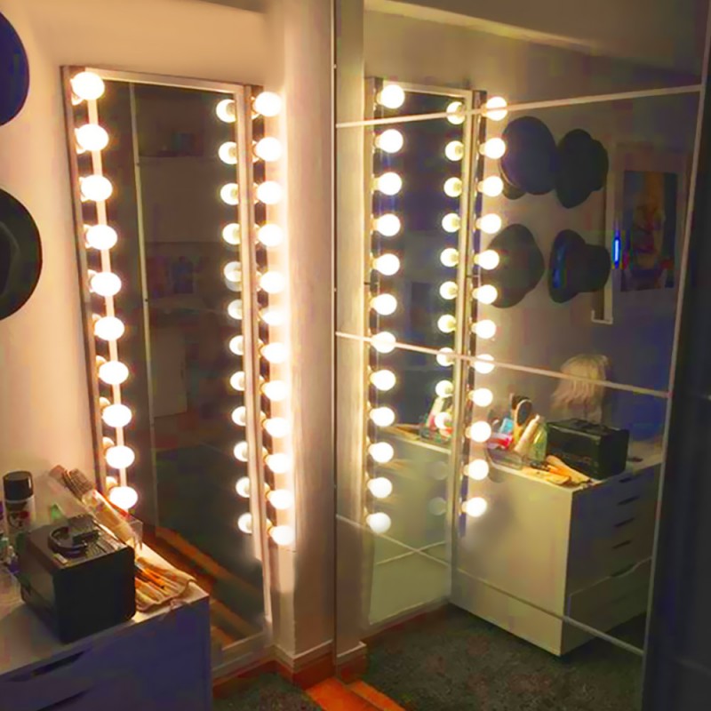  Hanging mirror with separate Hollywood wall lights 50x160cm