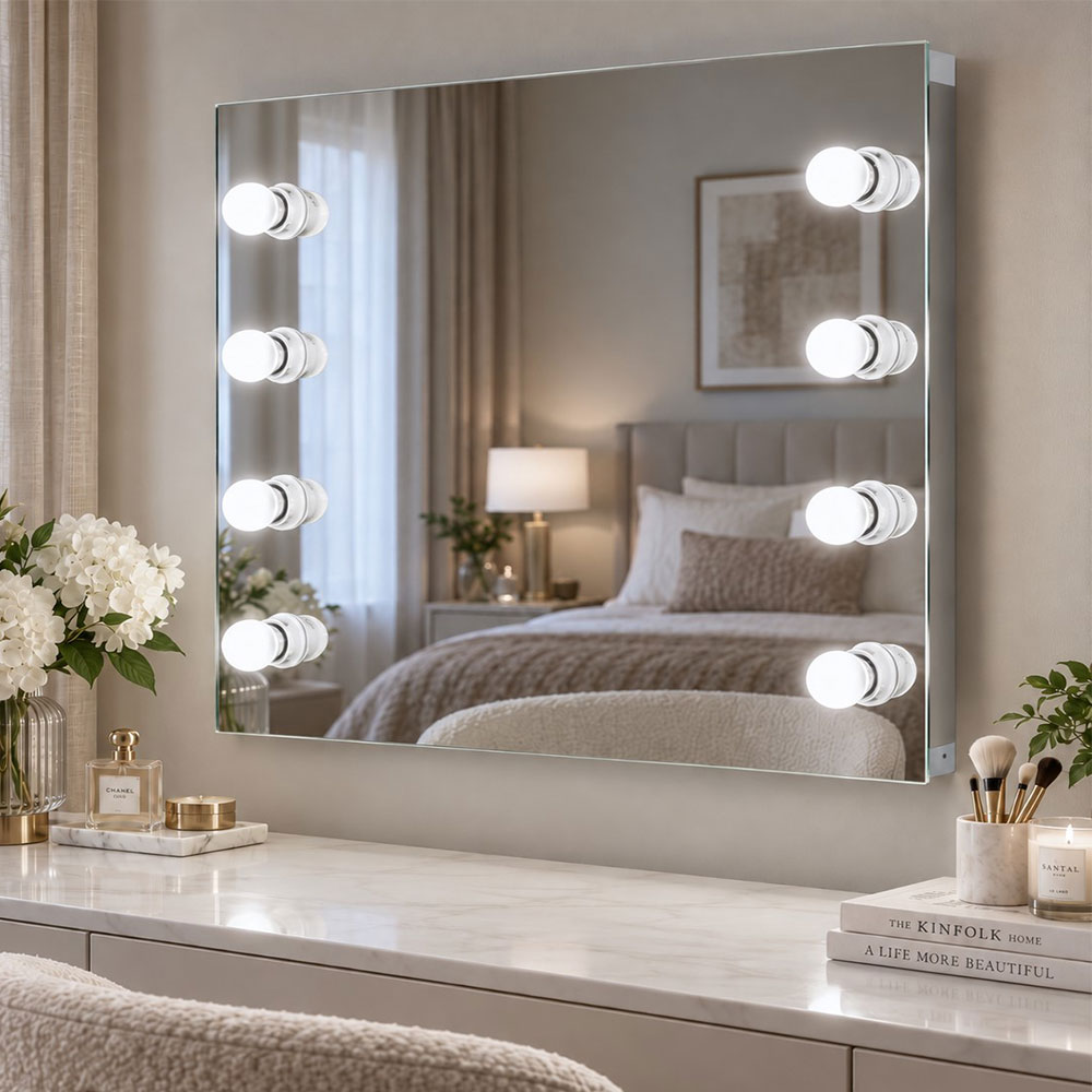 Wall mirror 90x70cm with lighting for Hollywood make up