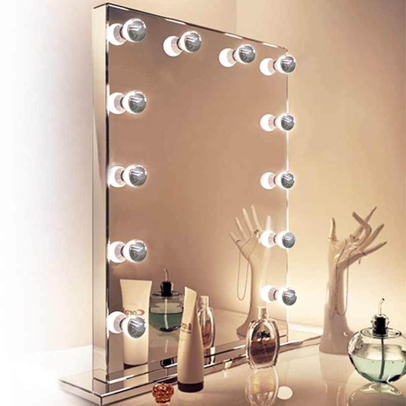 Καθρέπτης ΙΝΟΧ 70x90cm με φωτισμό για μακιγιάζ Hollywood make up με λάμπες vintage