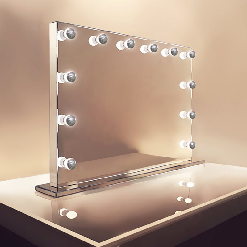 INOX mirror 90x70cm with lighting for Hollywood make up with vintage lamps
