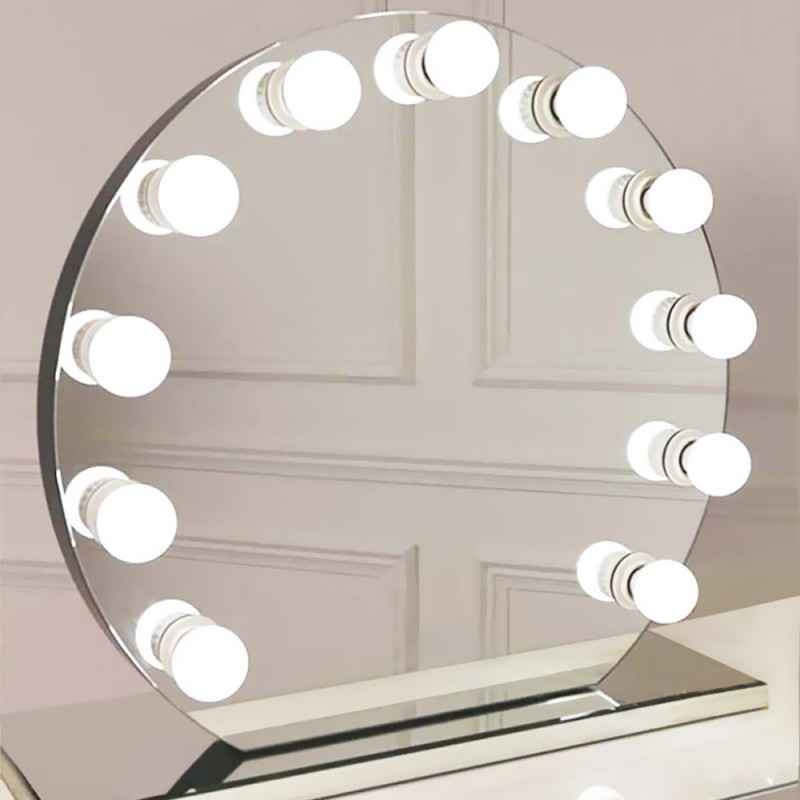 Καθρέπτης στρογγυλός ΙΝΟΧ Φ80cm με φωτισμό για μακιγιάζ Hollywood