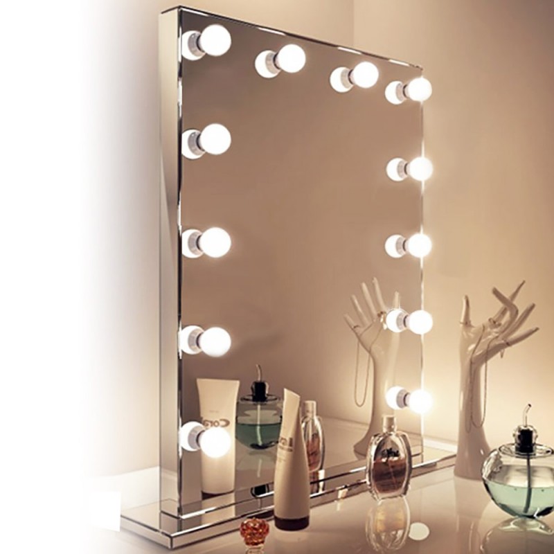 Καθρέπτης ΙΝΟΧ 70x90cm με φωτισμό για μακιγιάζ Hollywood make up