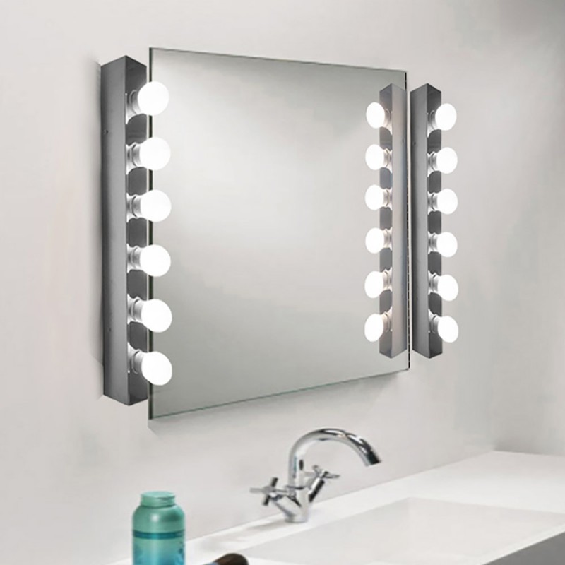  Wall mirror 80x60cm with inox lights for Hollywood make up